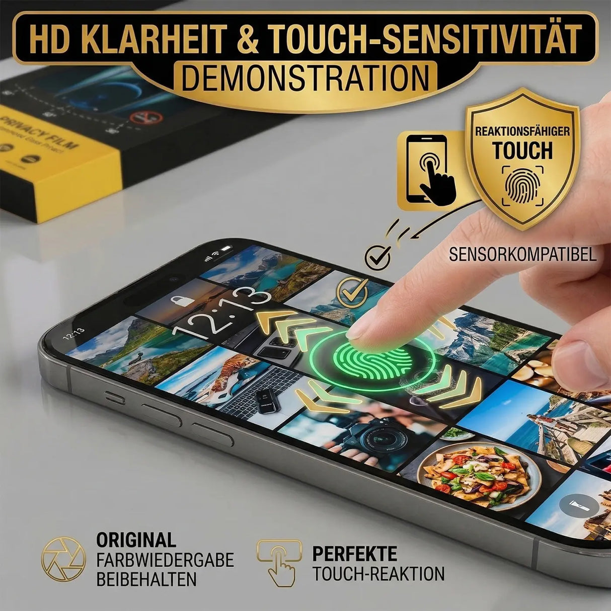 Kratzfestes Panzerglas für iPhone 13 Mini mit Blickschutz