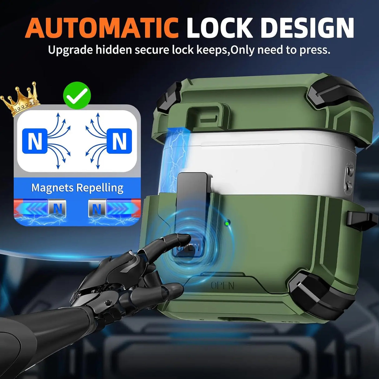 Schutzhülle für AirPods 1 / 2 mit stoßfestem Gehäuse, Karabiner und Standfunktion - ideal für Alltag und unterwegs