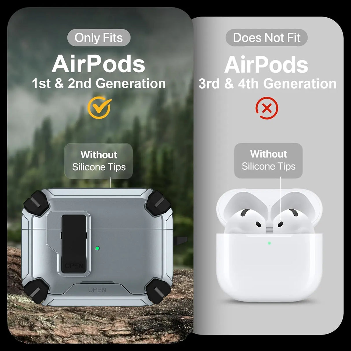 Schutzhülle für AirPods 1 / 2 mit stoßfestem Gehäuse, Karabiner und Standfunktion - ideal für Alltag und unterwegs