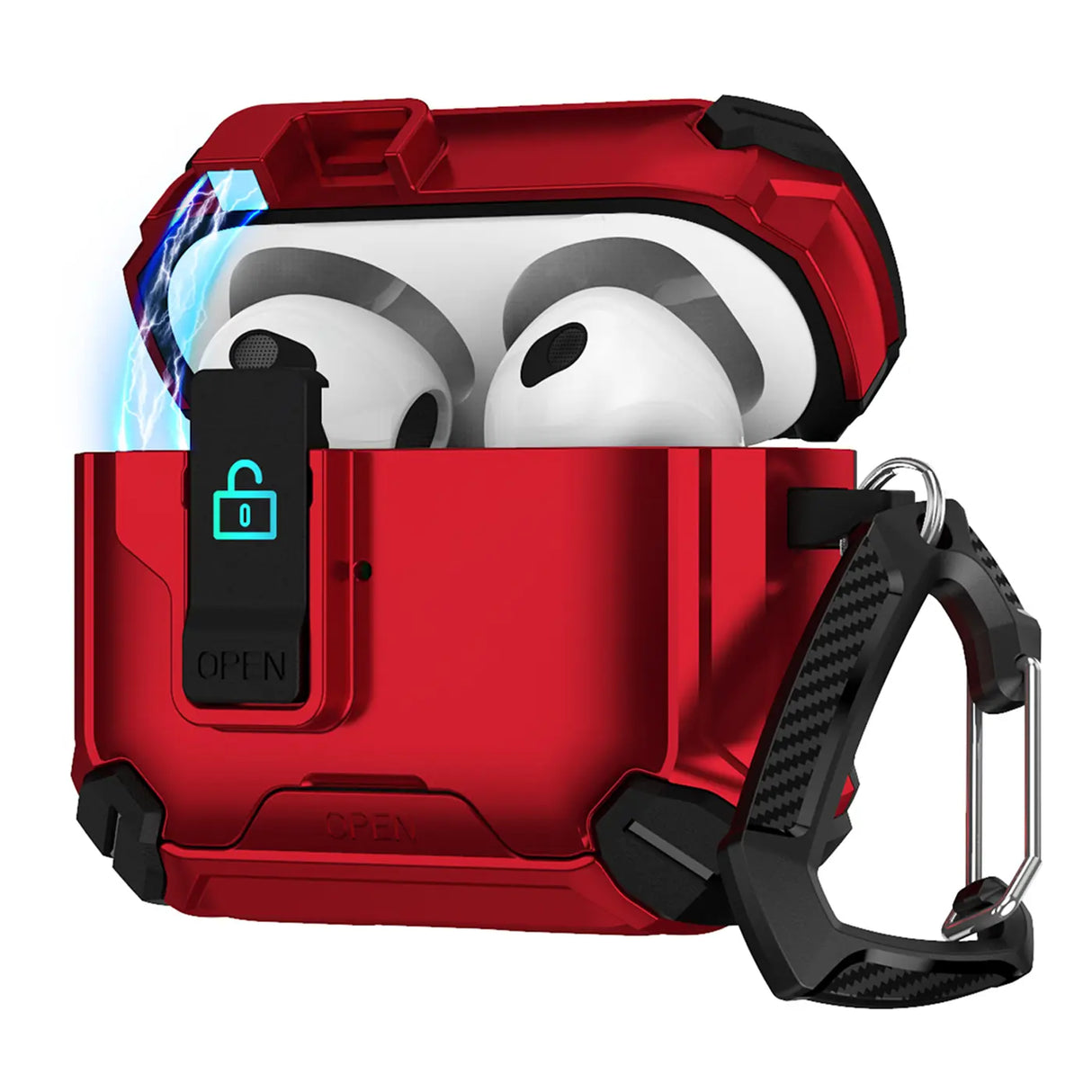 Schutzhülle für AirPods 3 mit stoßfestem Gehäuse, Karabiner und Standfunktion - ideal für Alltag und unterwegs