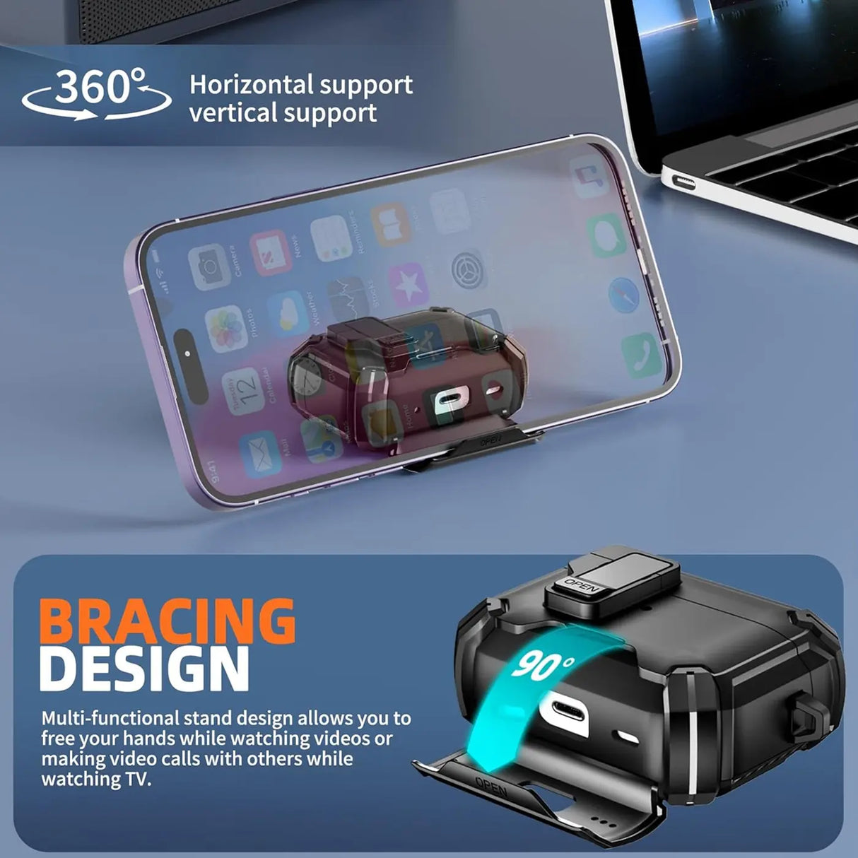 Schutzhülle für AirPods 3 mit stoßfestem Gehäuse, Karabiner und Standfunktion - ideal für Alltag und unterwegs