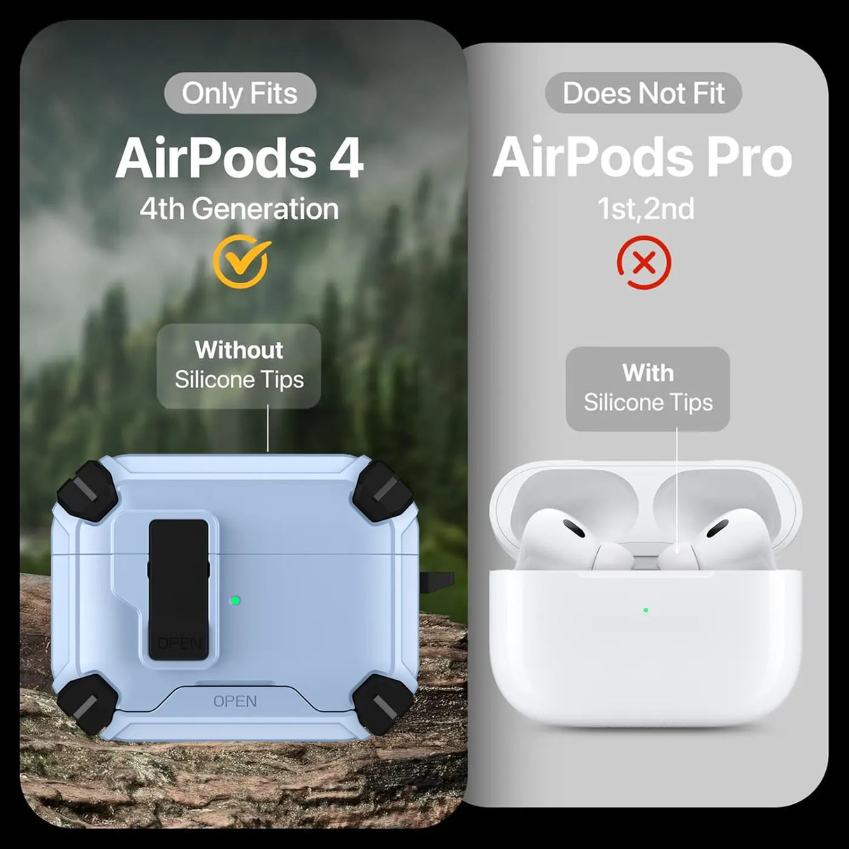 Schutzhülle für AirPods 4 mit stoßfestem Gehäuse, Karabiner und Standfunktion - ideal für Alltag und unterwegs