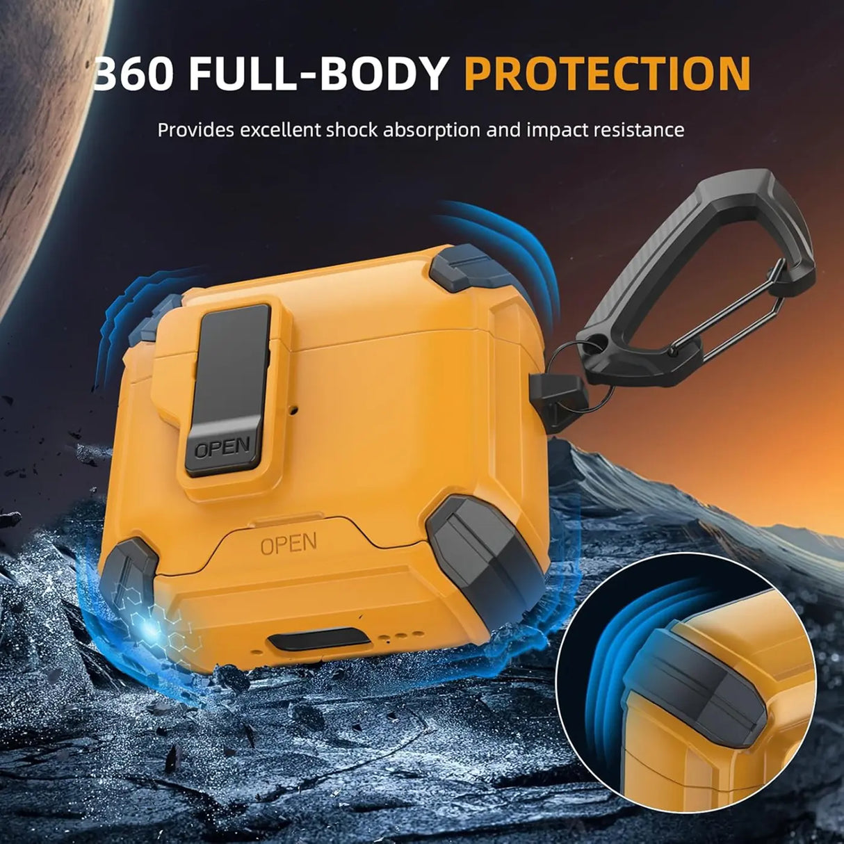 Schutzhülle für AirPods 4 mit stoßfestem Gehäuse, Karabiner und Standfunktion - ideal für Alltag und unterwegs