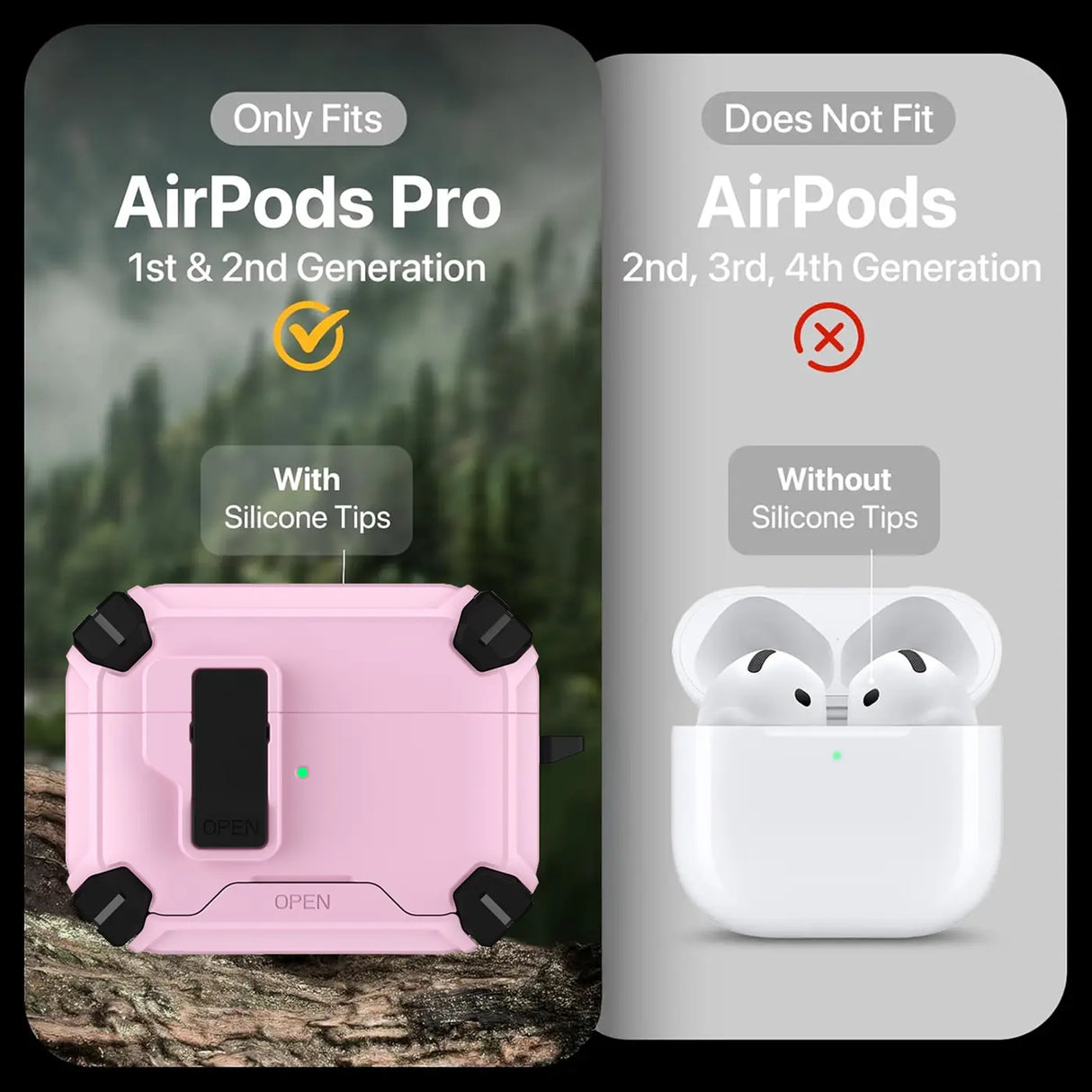 Schutzhülle für AirPods Pro / Pro 2 mit stoßfestem Gehäuse, Karabiner und Standfunktion - ideal für Alltag und unterwegs