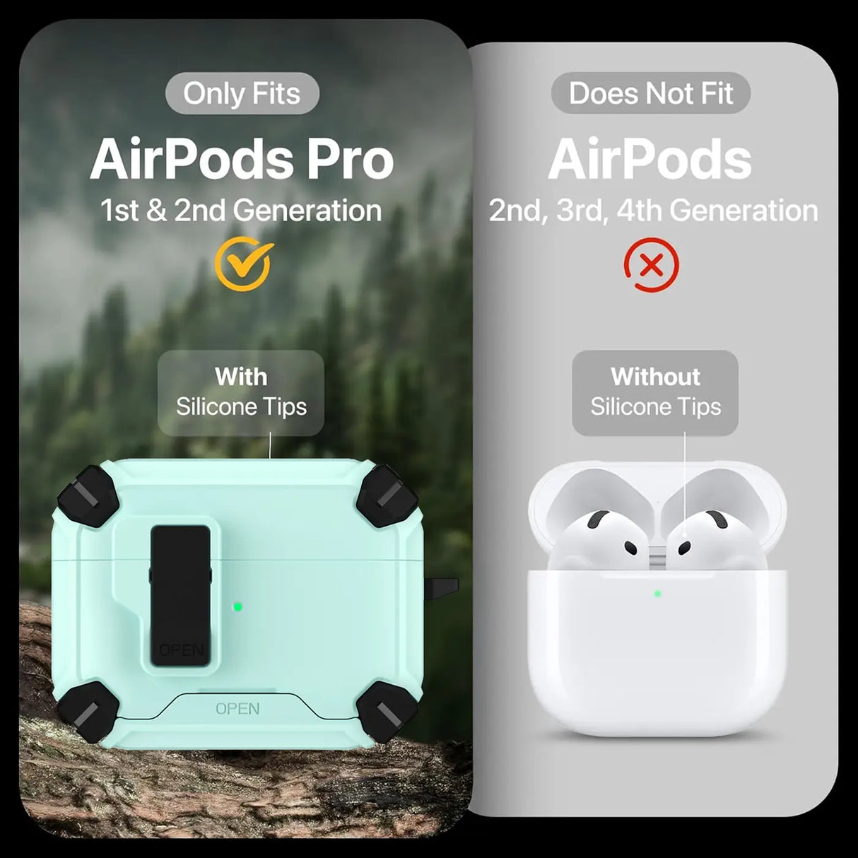 Schutzhülle für AirPods Pro / Pro 2 mit stoßfestem Gehäuse, Karabiner und Standfunktion - ideal für Alltag und unterwegs