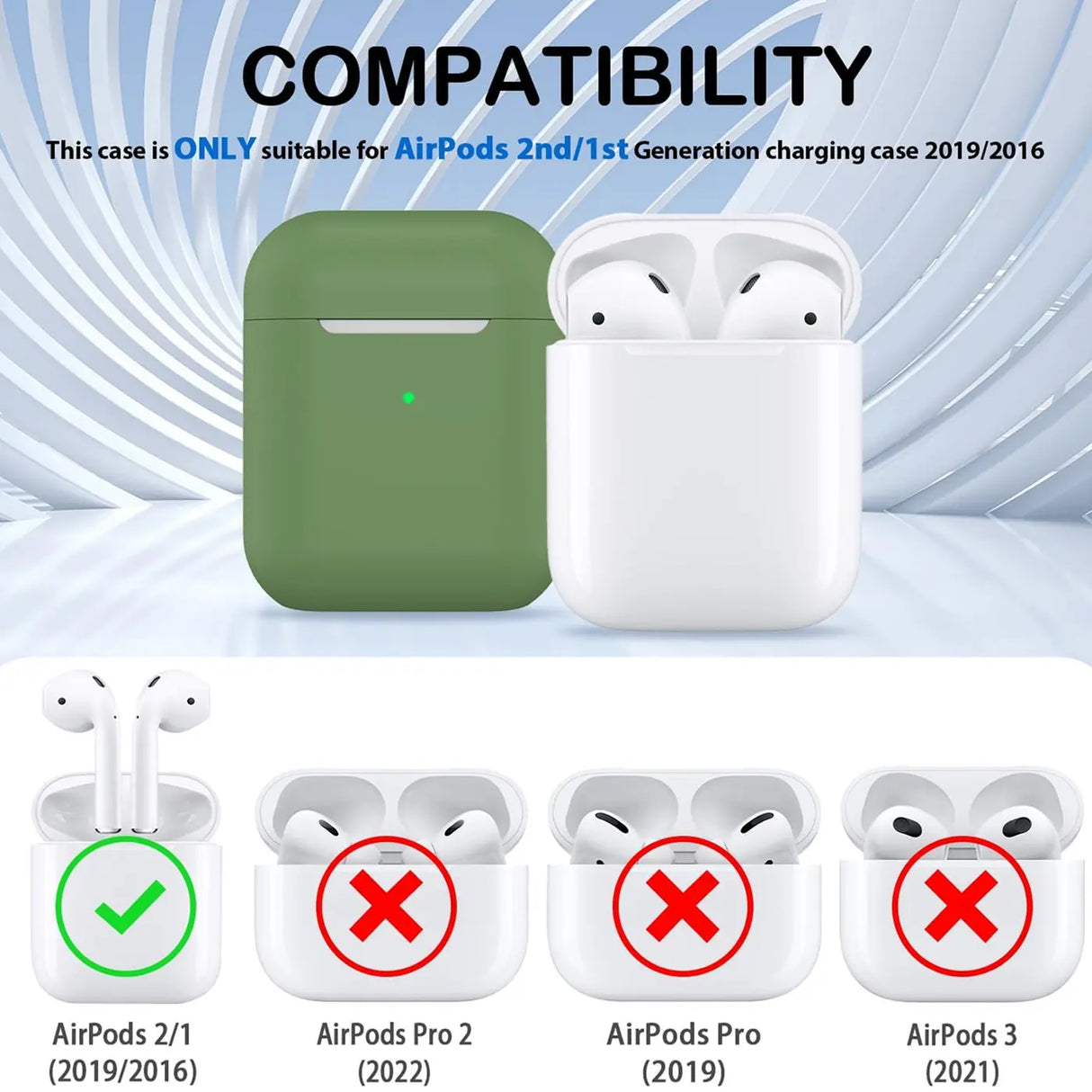 Silikon Schutzhülle für AirPods 1 / 2 mit Soft-Touch Oberfläche, Karabiner und LED-Sichtfenster - ideal für Alltag, Sport und Reisen