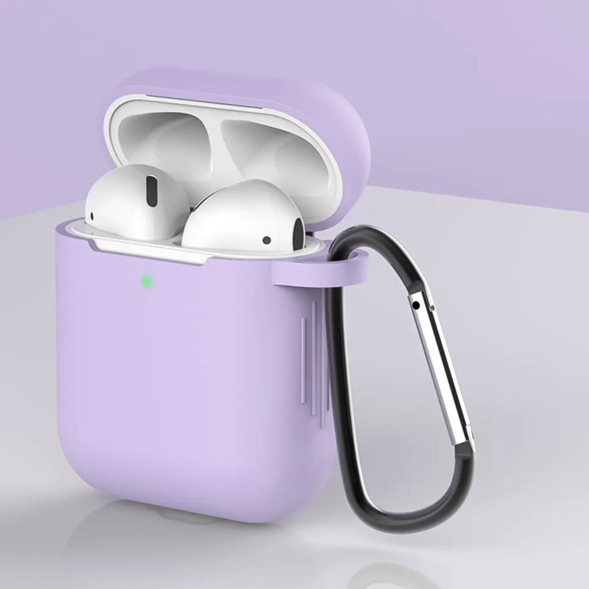 Silikon Schutzhülle für AirPods 1 / 2 mit Soft-Touch Oberfläche, Karabiner und LED-Sichtfenster - ideal für Alltag, Sport und Reisen