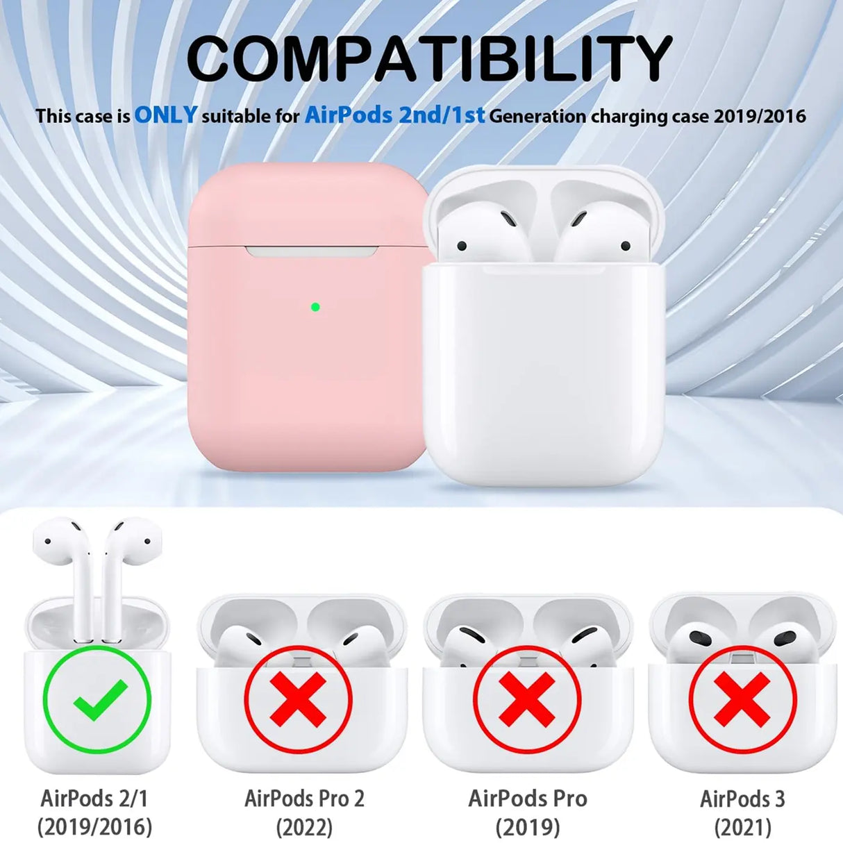 Silikon Schutzhülle für AirPods 1 / 2 mit Soft-Touch Oberfläche, Karabiner und LED-Sichtfenster - ideal für Alltag, Sport und Reisen