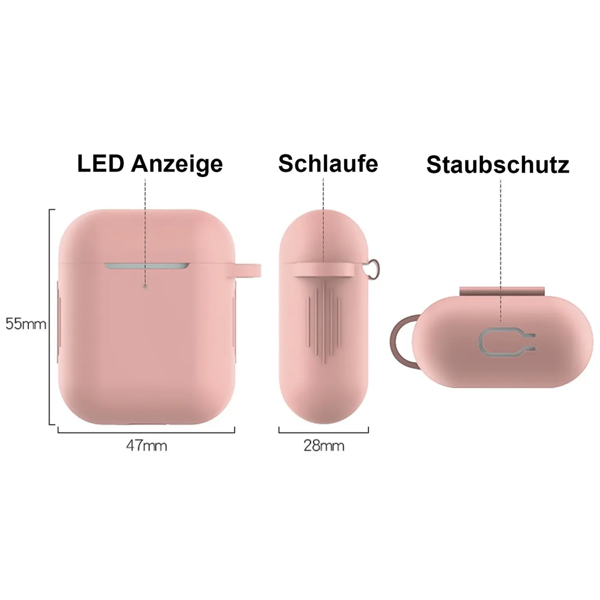 Silikon Schutzhülle für AirPods 1 / 2 mit Soft-Touch Oberfläche, Karabiner und LED-Sichtfenster - ideal für Alltag, Sport und Reisen