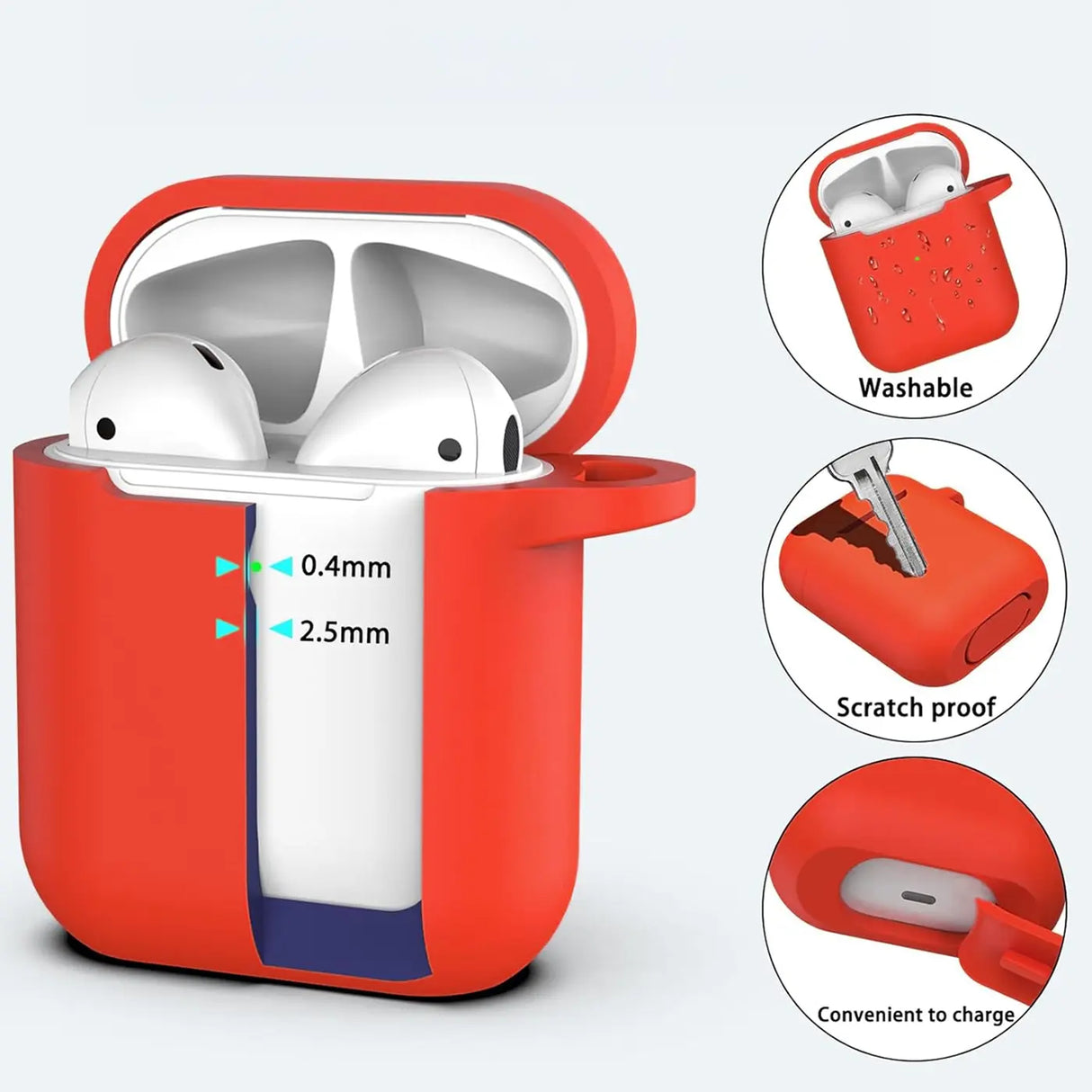 Silikon Schutzhülle für AirPods 1 / 2 mit Soft-Touch Oberfläche, Karabiner und LED-Sichtfenster - ideal für Alltag, Sport und Reisen