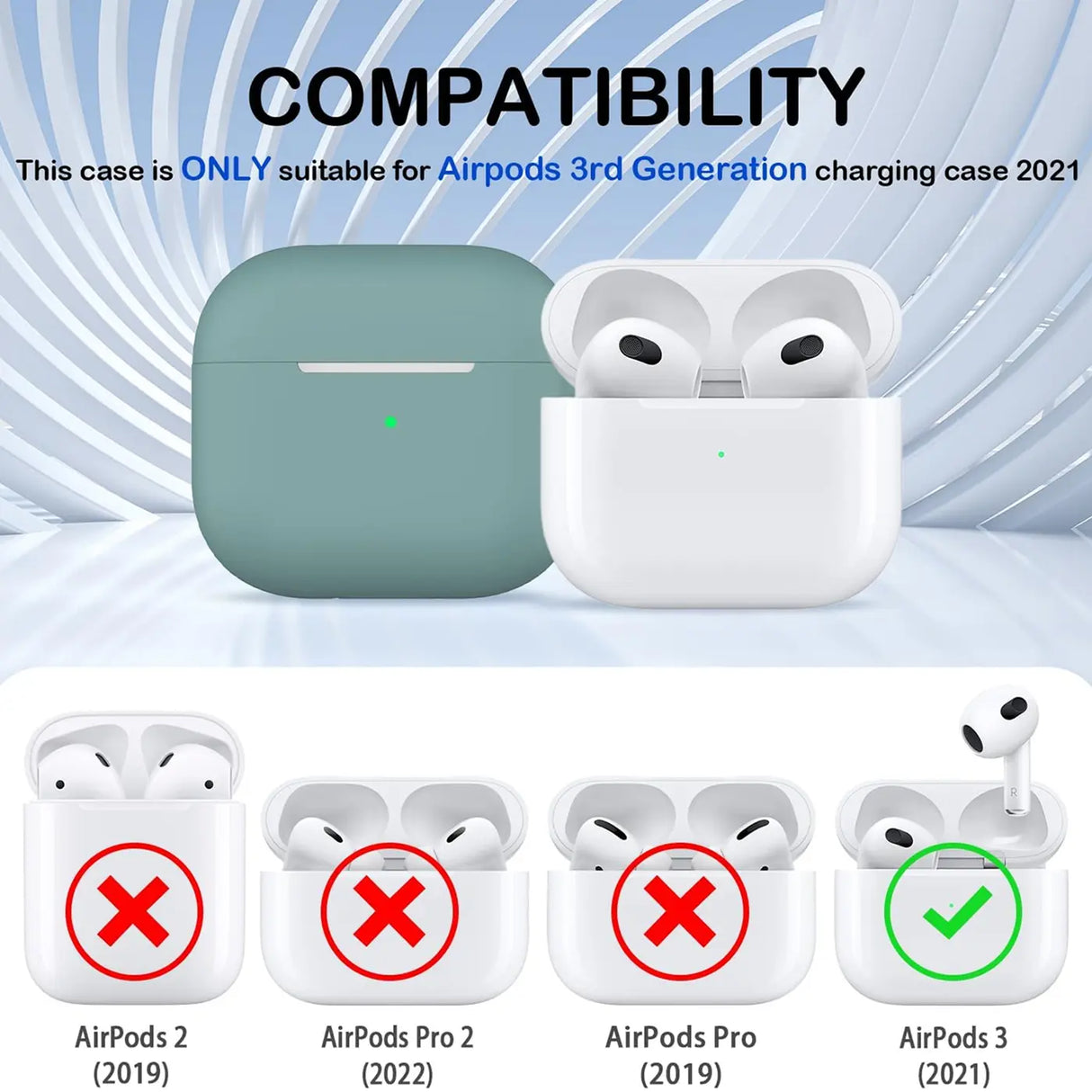 Silikon Schutzhülle für AirPods 3 mit Soft-Touch Oberfläche, Karabiner und LED-Sichtfenster - ideal für Alltag, Sport und Reisen