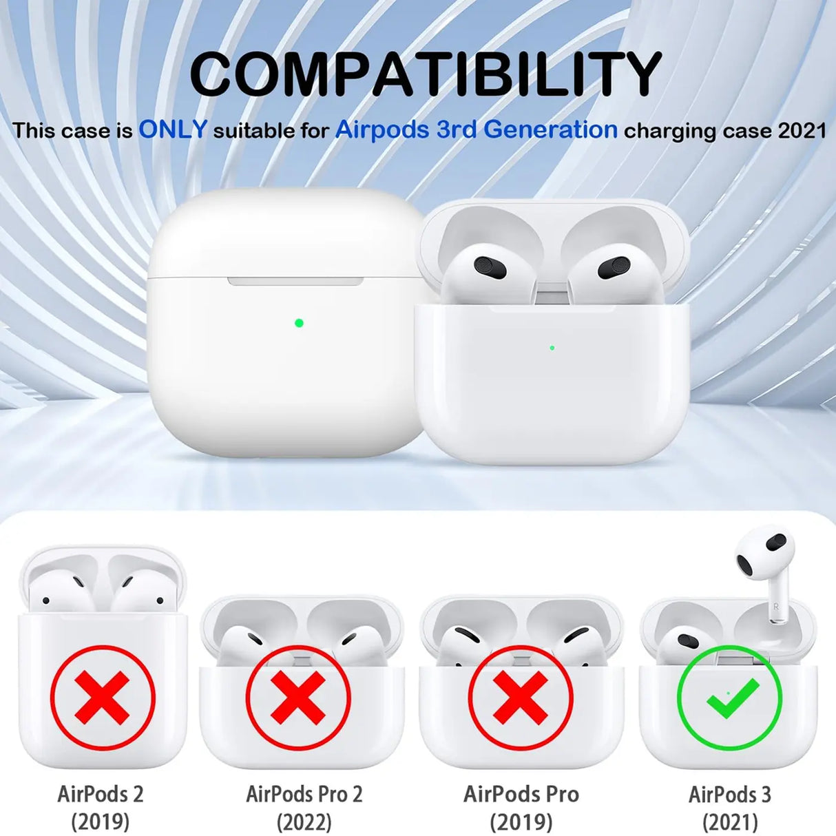 Silikon Schutzhülle für AirPods 3 mit Soft-Touch Oberfläche, Karabiner und LED-Sichtfenster - ideal für Alltag, Sport und Reisen