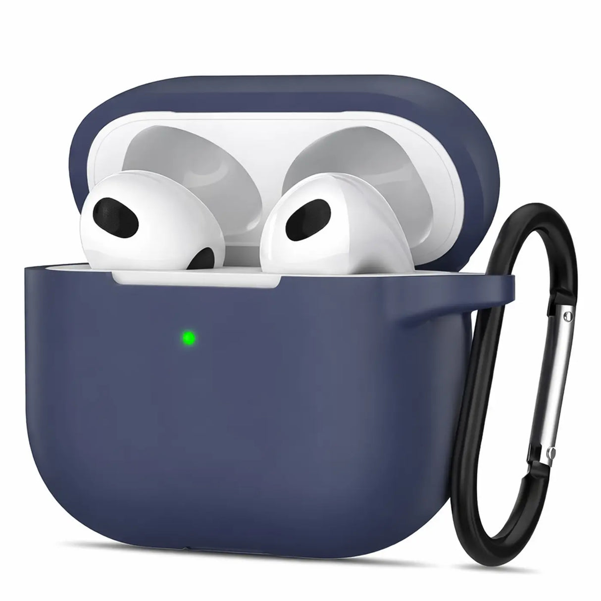 Silikon Schutzhülle für AirPods 4 mit Soft-Touch Oberfläche, Karabiner und LED-Sichtfenster - ideal für Alltag, Sport und Reisen