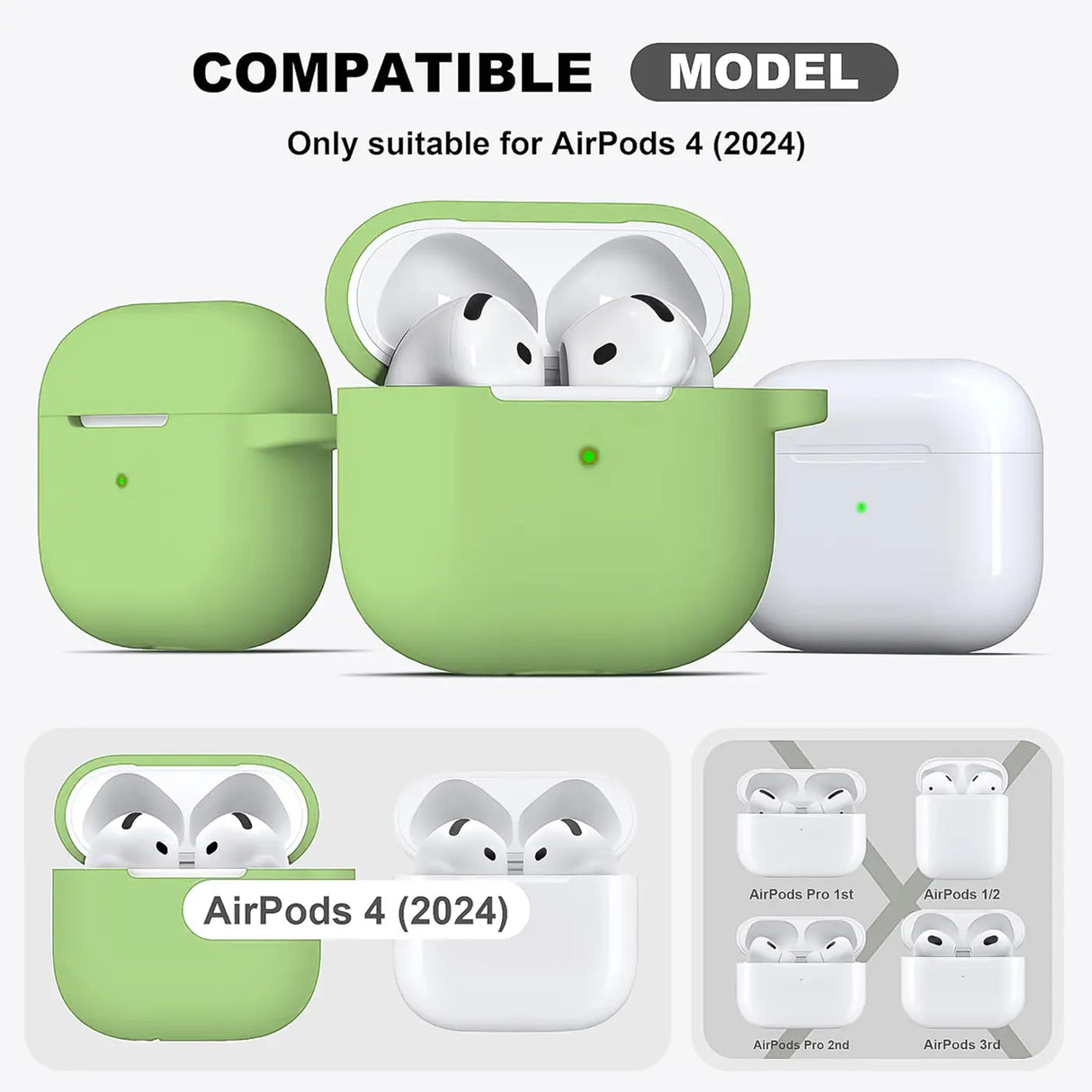 Silikon Schutzhülle für AirPods 4 mit Soft-Touch Oberfläche, Karabiner und LED-Sichtfenster - ideal für Alltag, Sport und Reisen