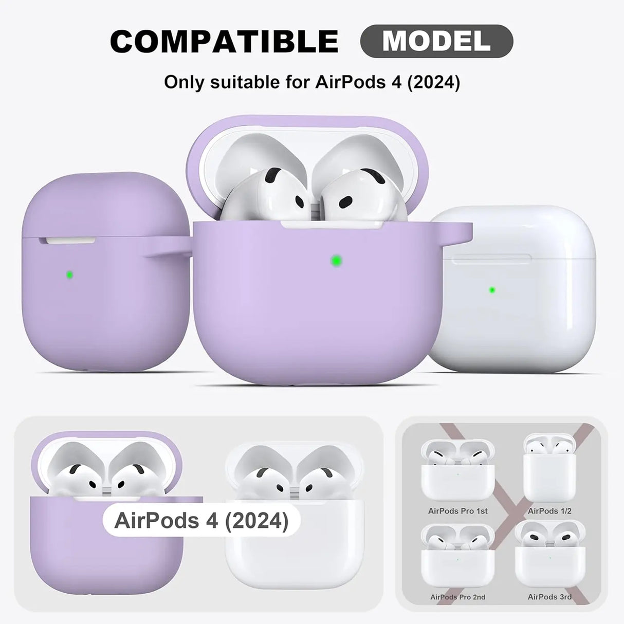 Silikon Schutzhülle für AirPods 4 mit Soft-Touch Oberfläche, Karabiner und LED-Sichtfenster - ideal für Alltag, Sport und Reisen