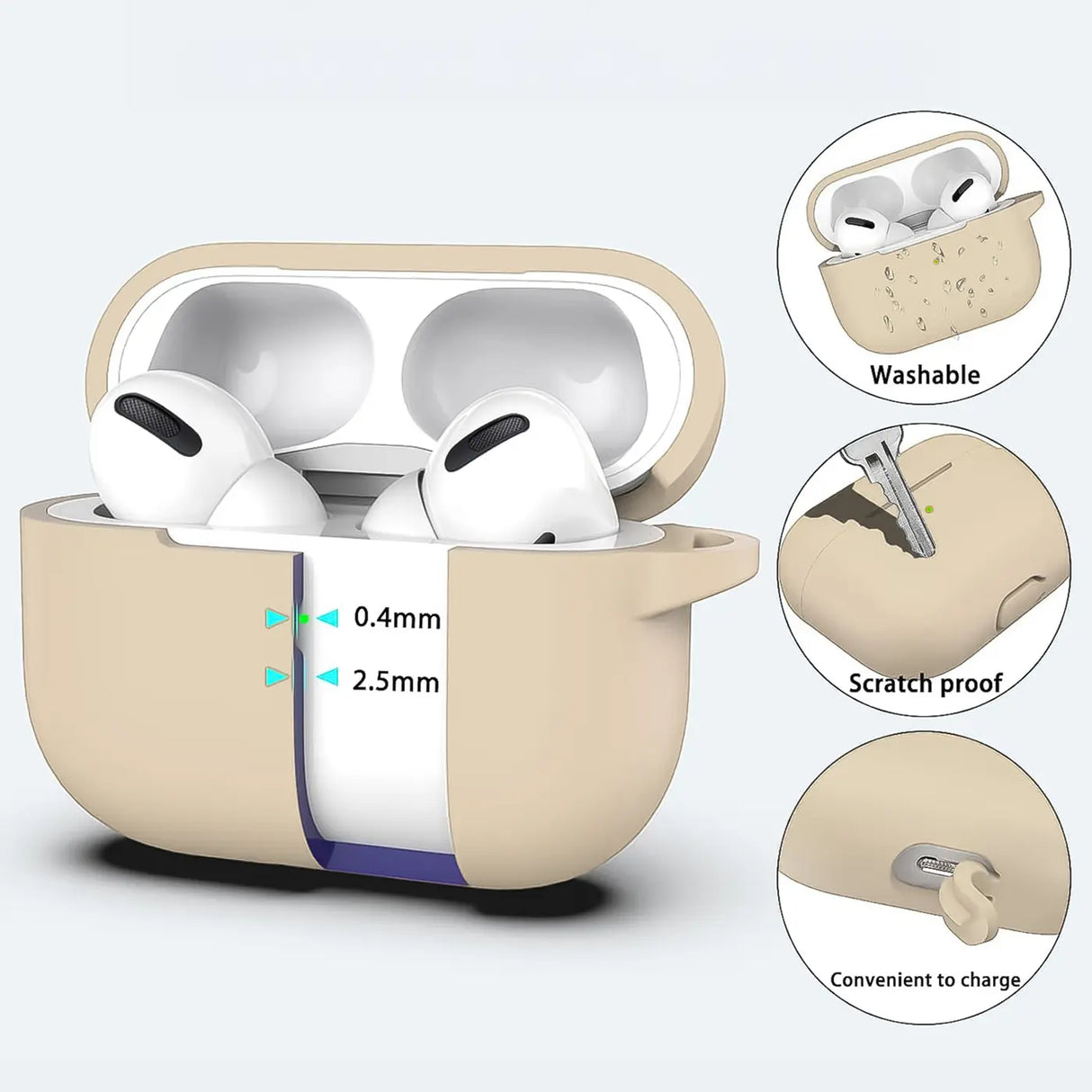 Silikon Schutzhülle für AirPods Pro 1 mit Soft-Touch Oberfläche, Karabiner und LED-Sichtfenster - ideal für Alltag, Sport und Reisen