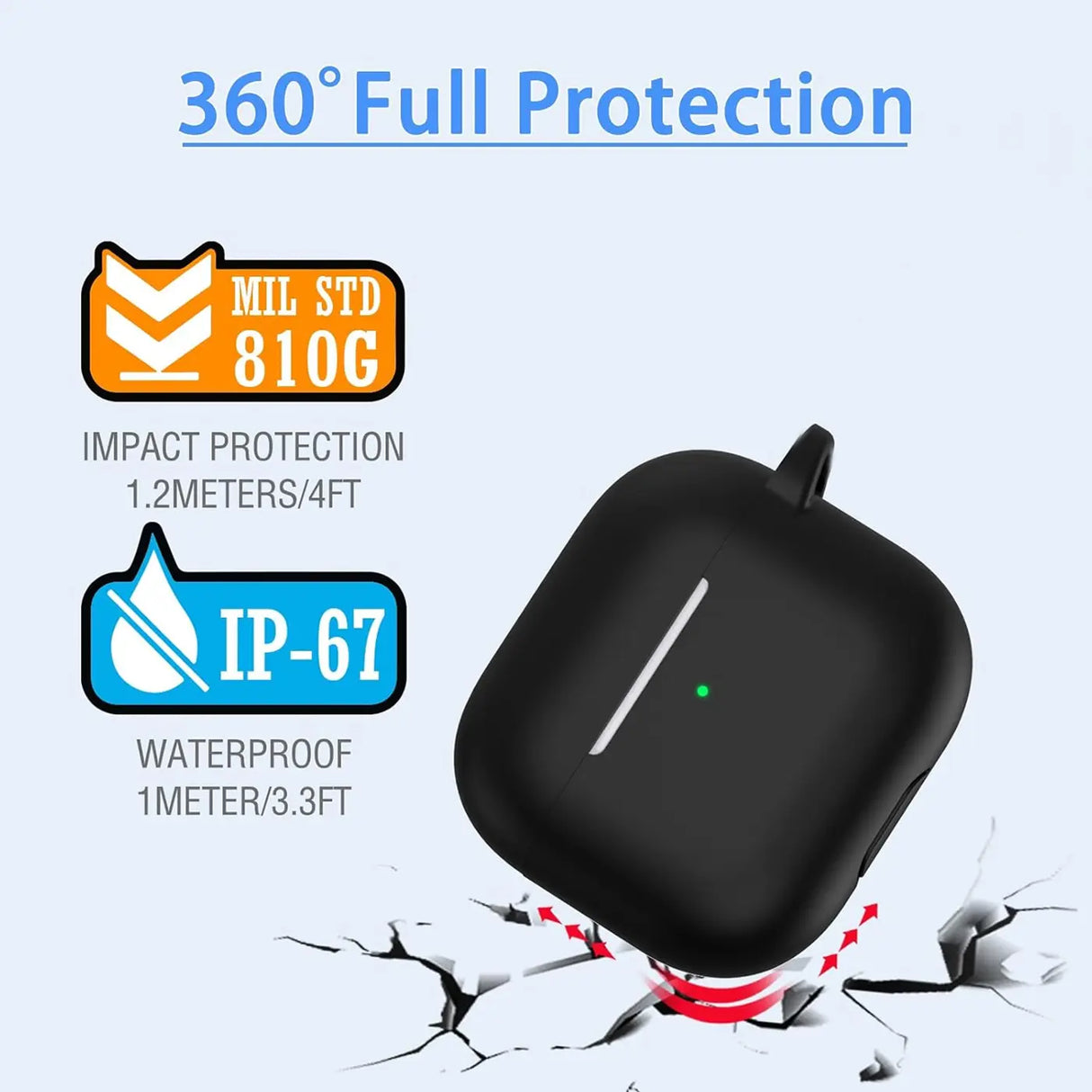 Silikon Schutzhülle für AirPods Pro 1 mit Soft-Touch Oberfläche, Karabiner und LED-Sichtfenster - ideal für Alltag, Sport und Reisen