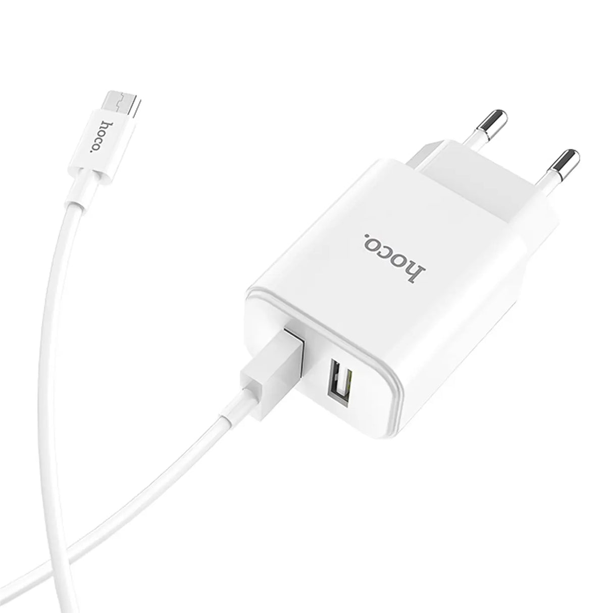 HOCO Netz Ladegerät C62A in Weiss mit 2 USB Ports und micro USB Kabel