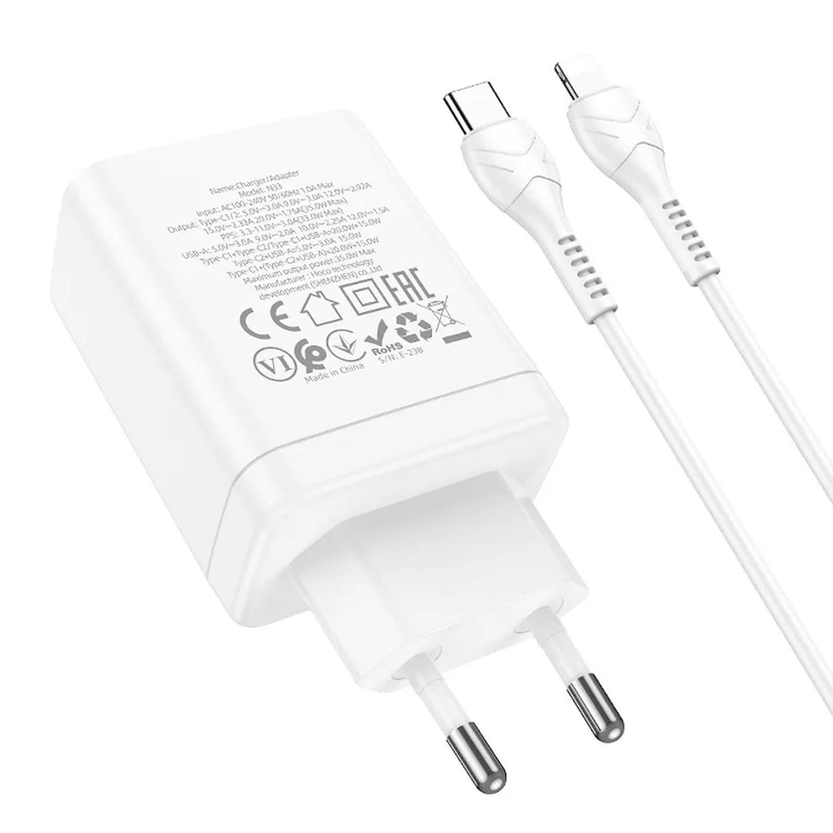 Netz-Ladegerät Hoco - N33 Start Lightning - Weiss