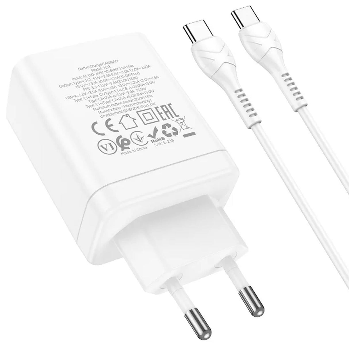 Netz-Ladegerät Hoco - N33 Start Typ C - Weiss