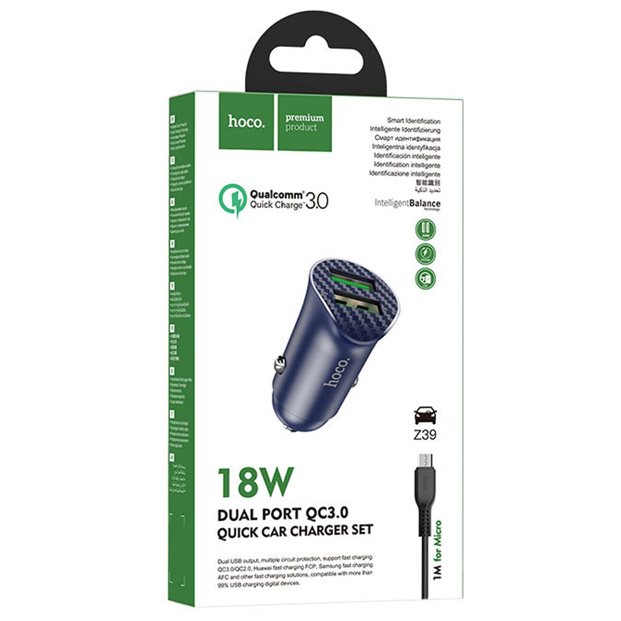 Kfz-Ladegerät Hoco - Z39 microUSB - Blau