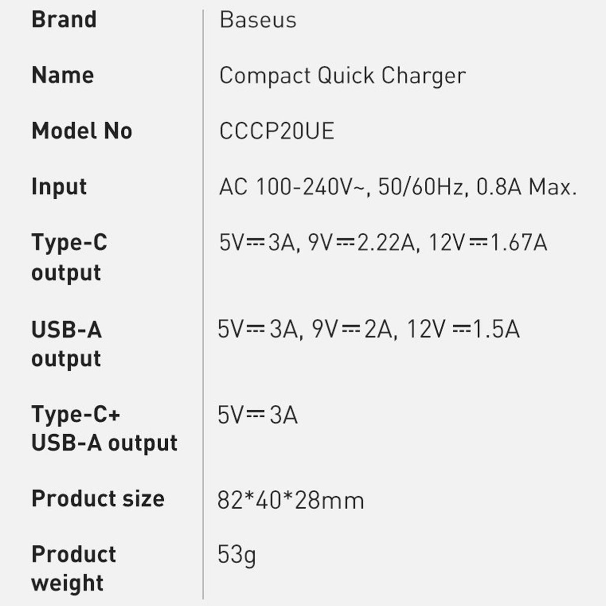 Netz-Ladegerät Baseus Compact - CCXJ-B01 - Schwarz