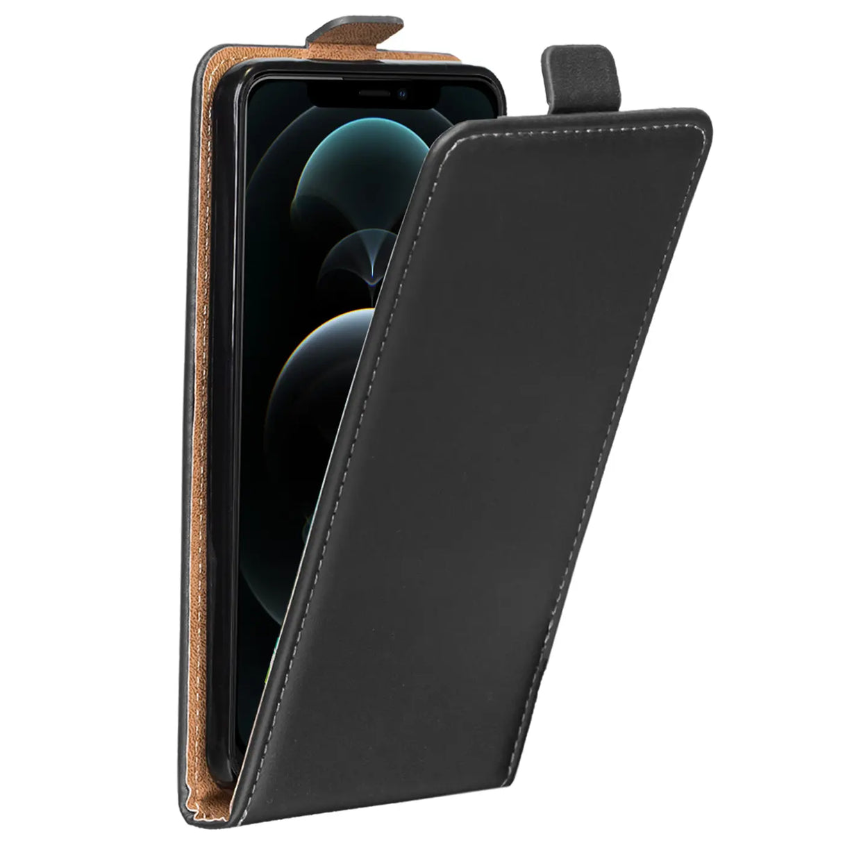 iPhone 12 / 12 Pro Flip Klapphülle in Schwarz mit Kartenfächern