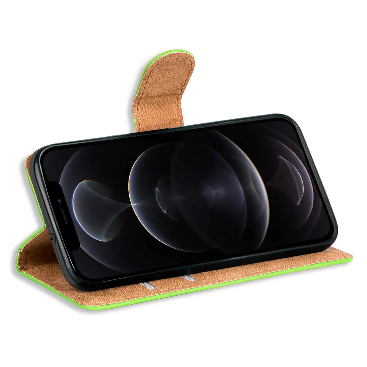 iPhone 12 Pro Max Klapphülle in Grün mit Kartenfächern und Schutz