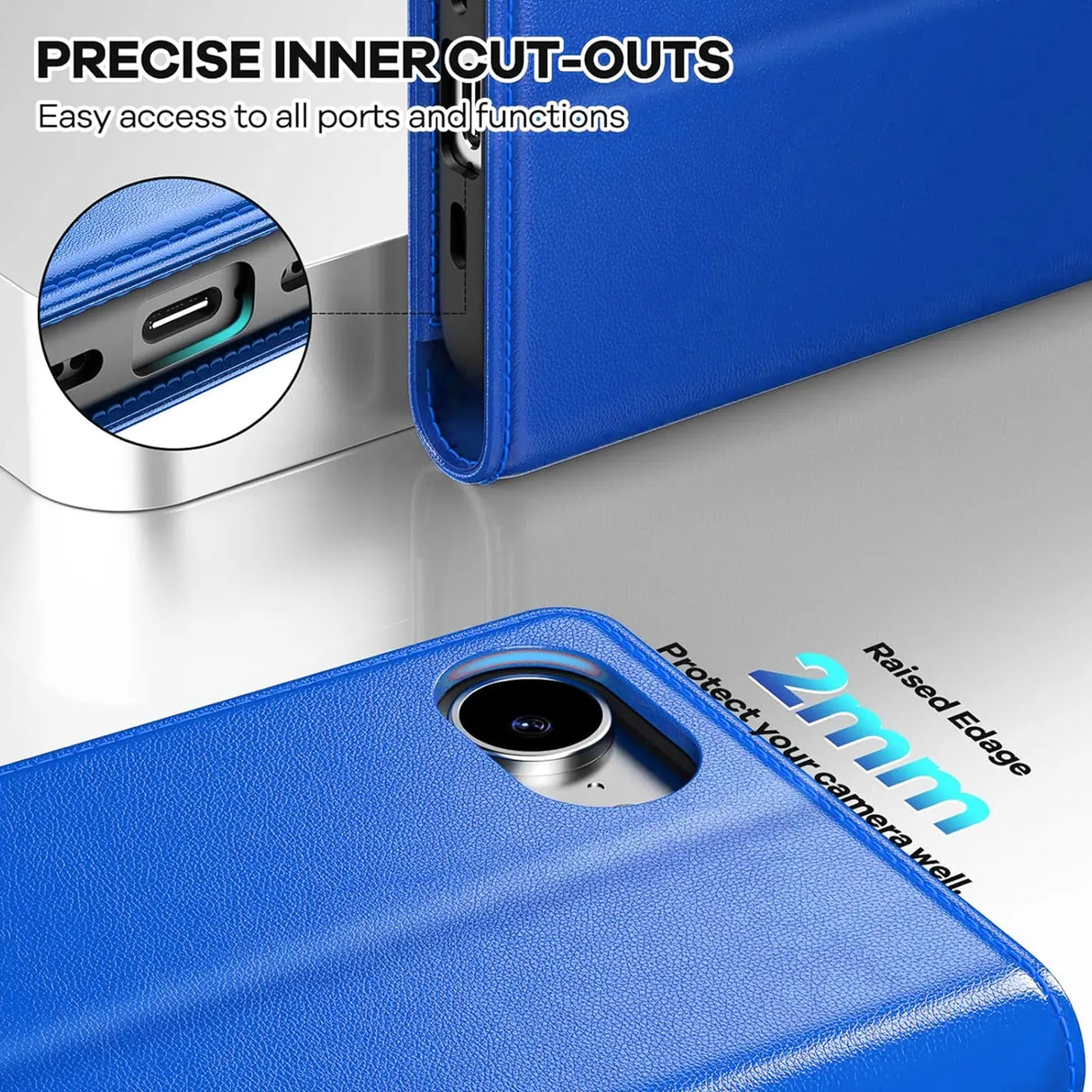 Apple iPhone 16e Klapphülle in Blau mit Kartenfächern und Schutz