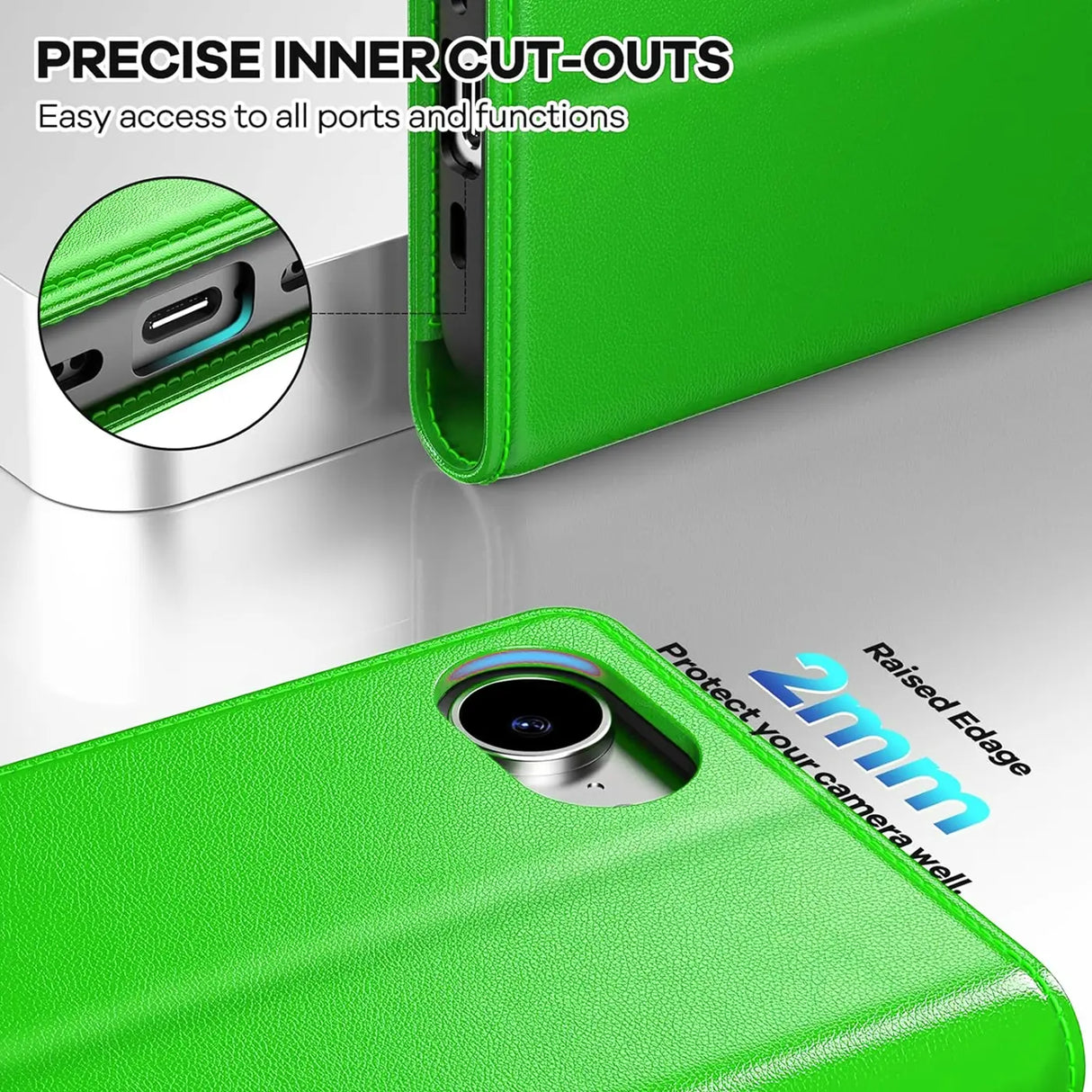 Apple iPhone 16e Klapphülle in Grün mit Kartenfächern und Schutz