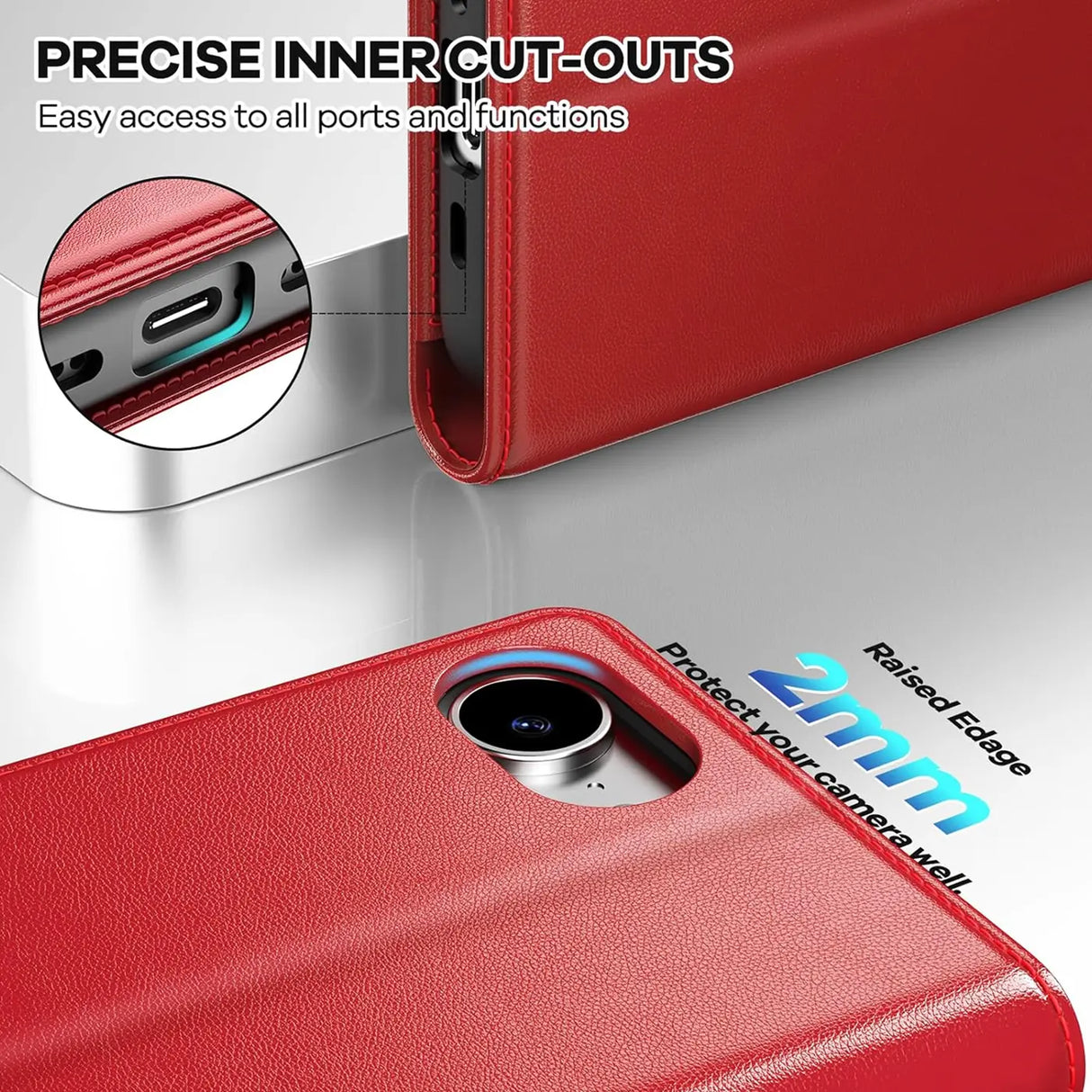 Apple iPhone 16e Klapphülle in Rot mit Kartenfächern und Schutz