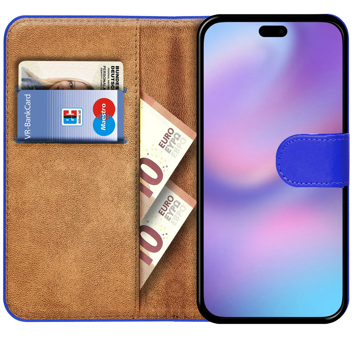 Apple iPhone 17 Klapphülle in Blau mit Kartenfächern und Schutz