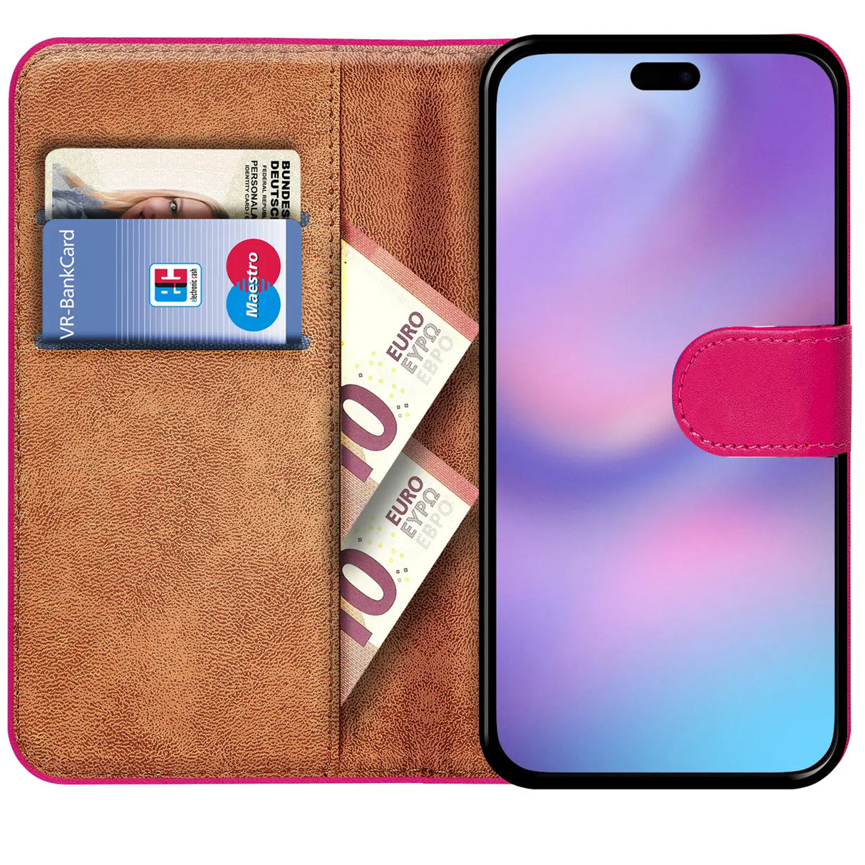 Apple iPhone 17 Pro Max Klapphülle in Pink mit Kartenfächern und Schutz