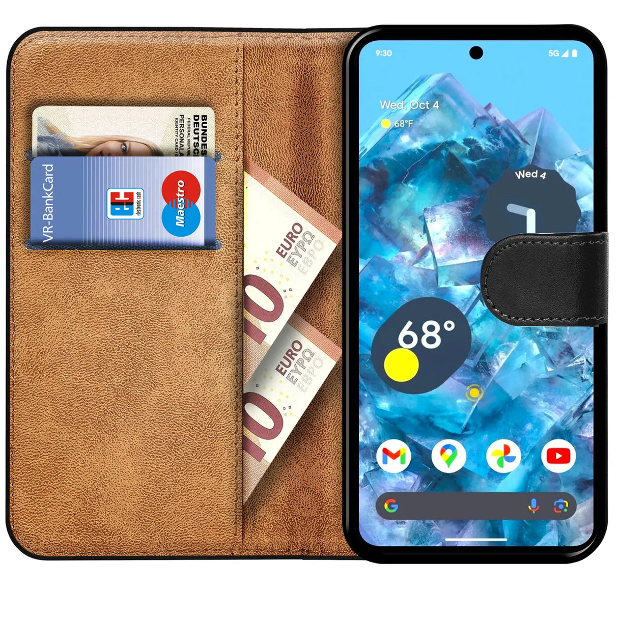 Google Pixel 8 Klapphülle in Schwarz mit Kartenfächern und Schutz