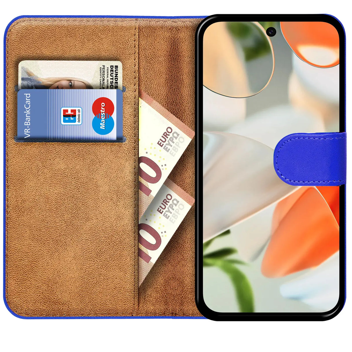 Google Pixel 9 Klapphülle in Blau mit Kartenfächern und Schutz