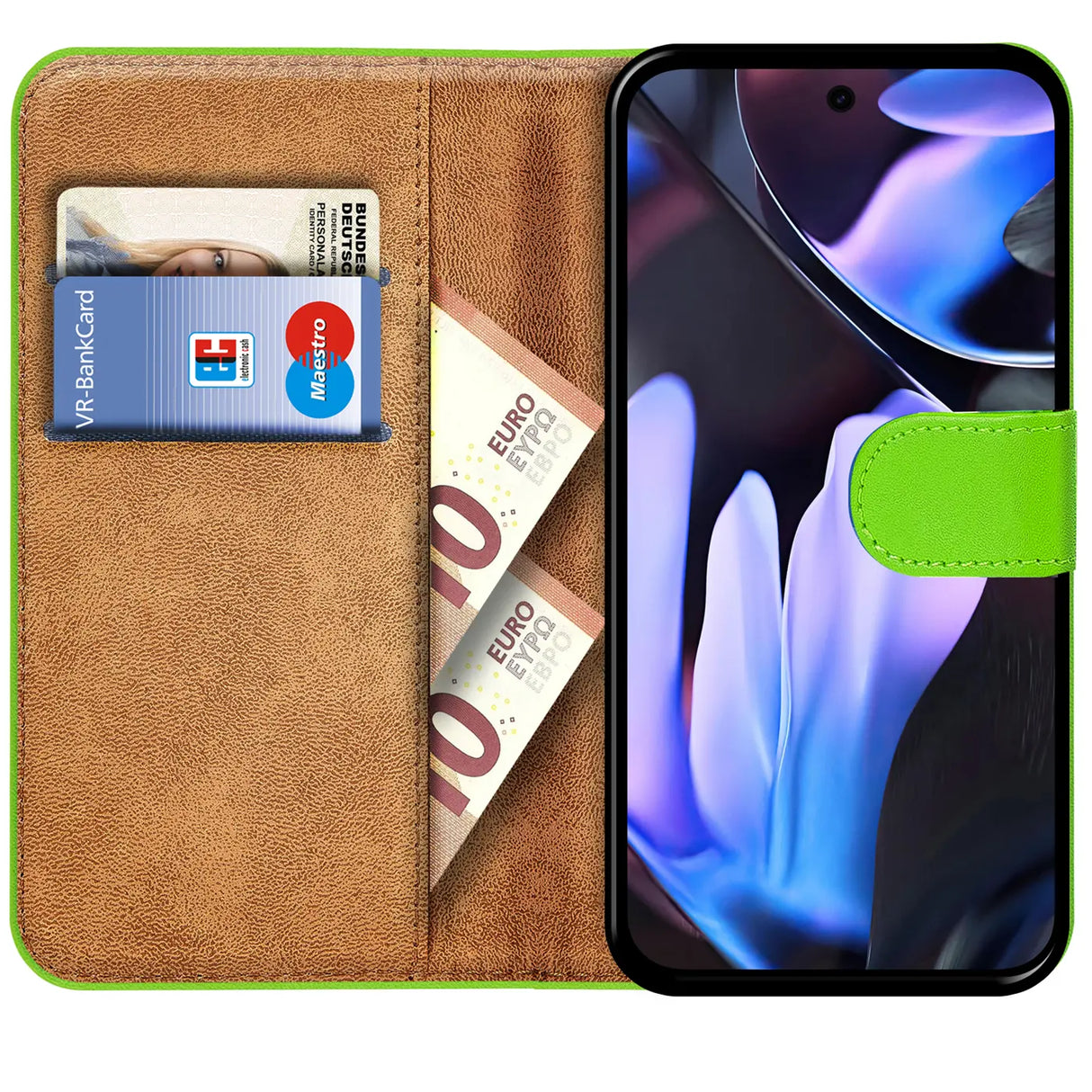 Google Pixel 9 Pro XL Klapphülle in Grün mit Kartenfächern und Schutz