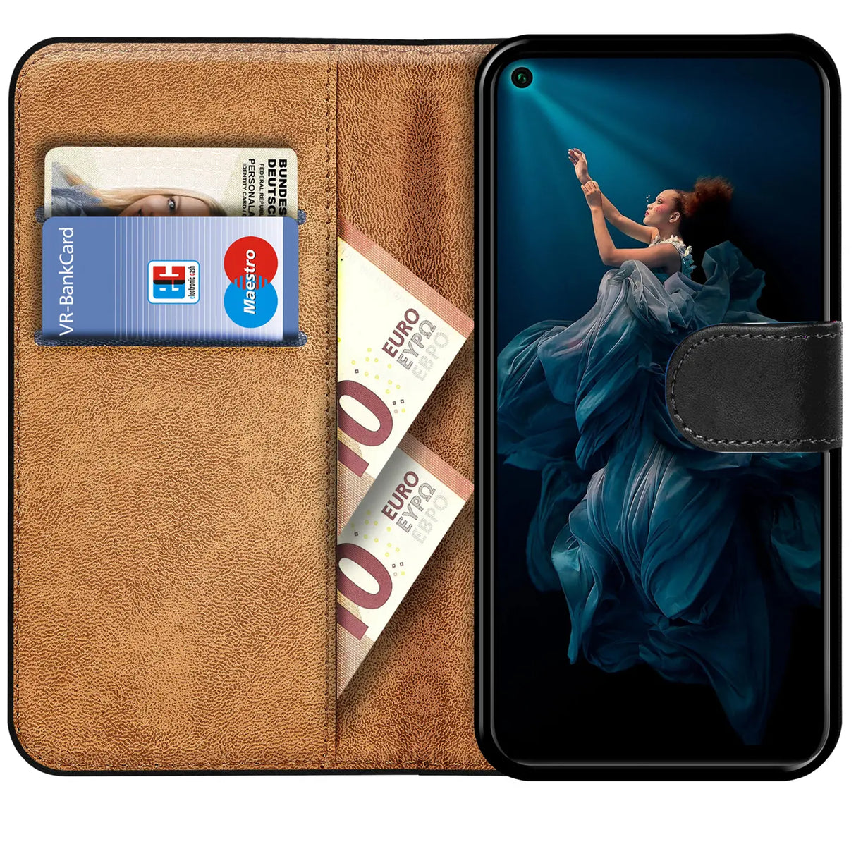 Honor 20 Klapphülle in Schwarz mit Kartenfächern und Schutz