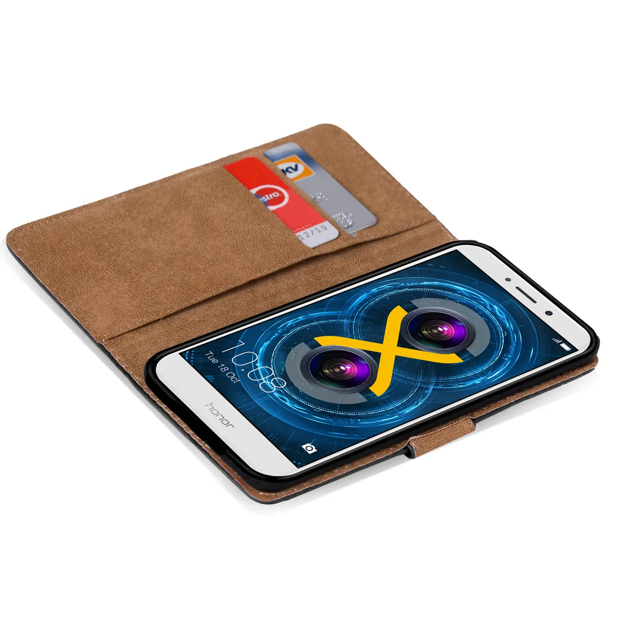 Honor 6X Klapphülle in Schwarz mit Kartenfächern und Schutz