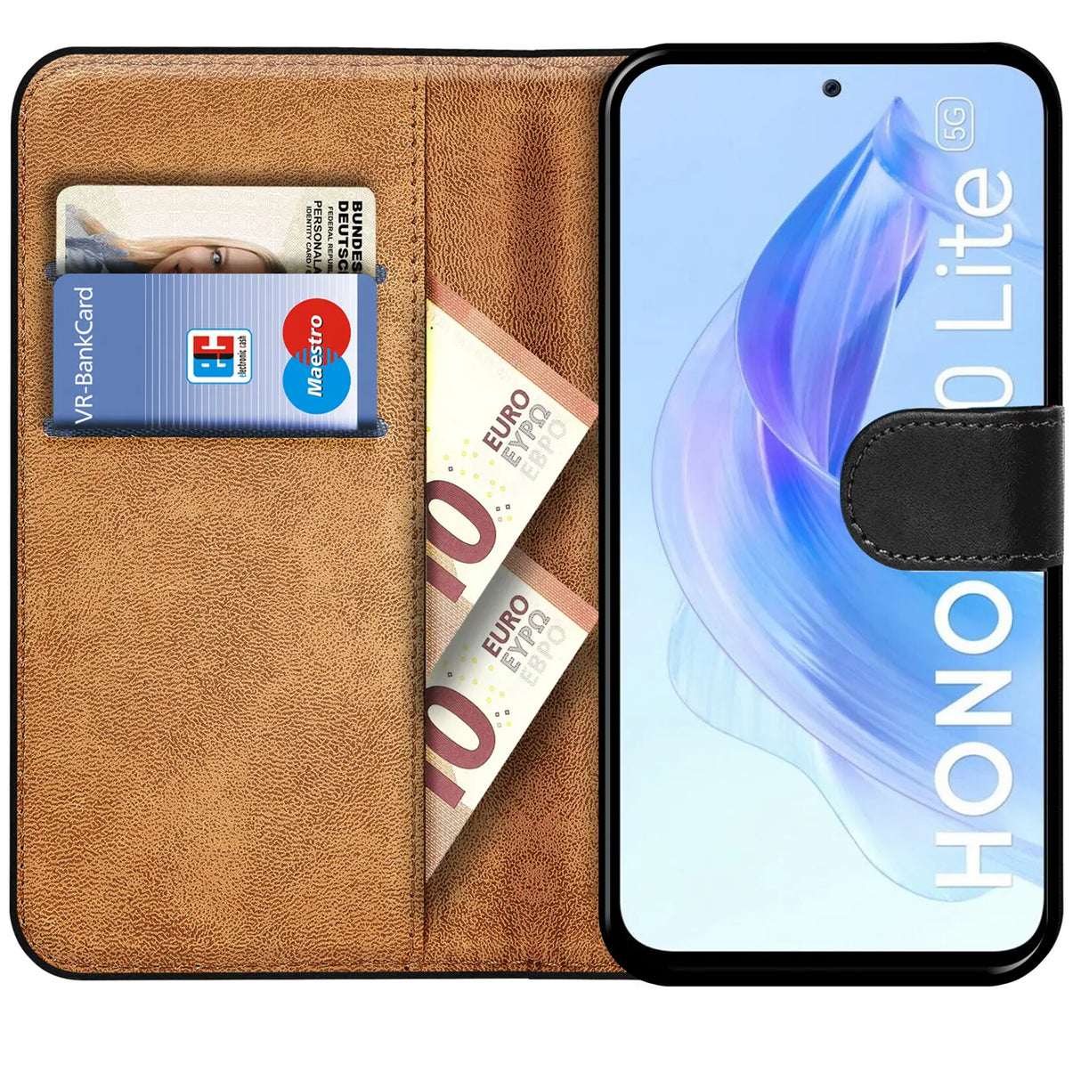 Honor 90 Lite Klapphülle in Schwarz mit Kartenfächern und Schutz