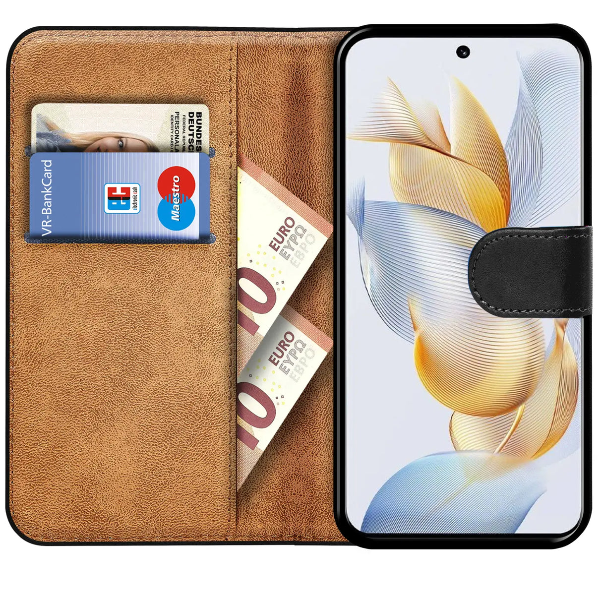 Honor 90 Klapphülle in Schwarz mit Kartenfächern und Schutz