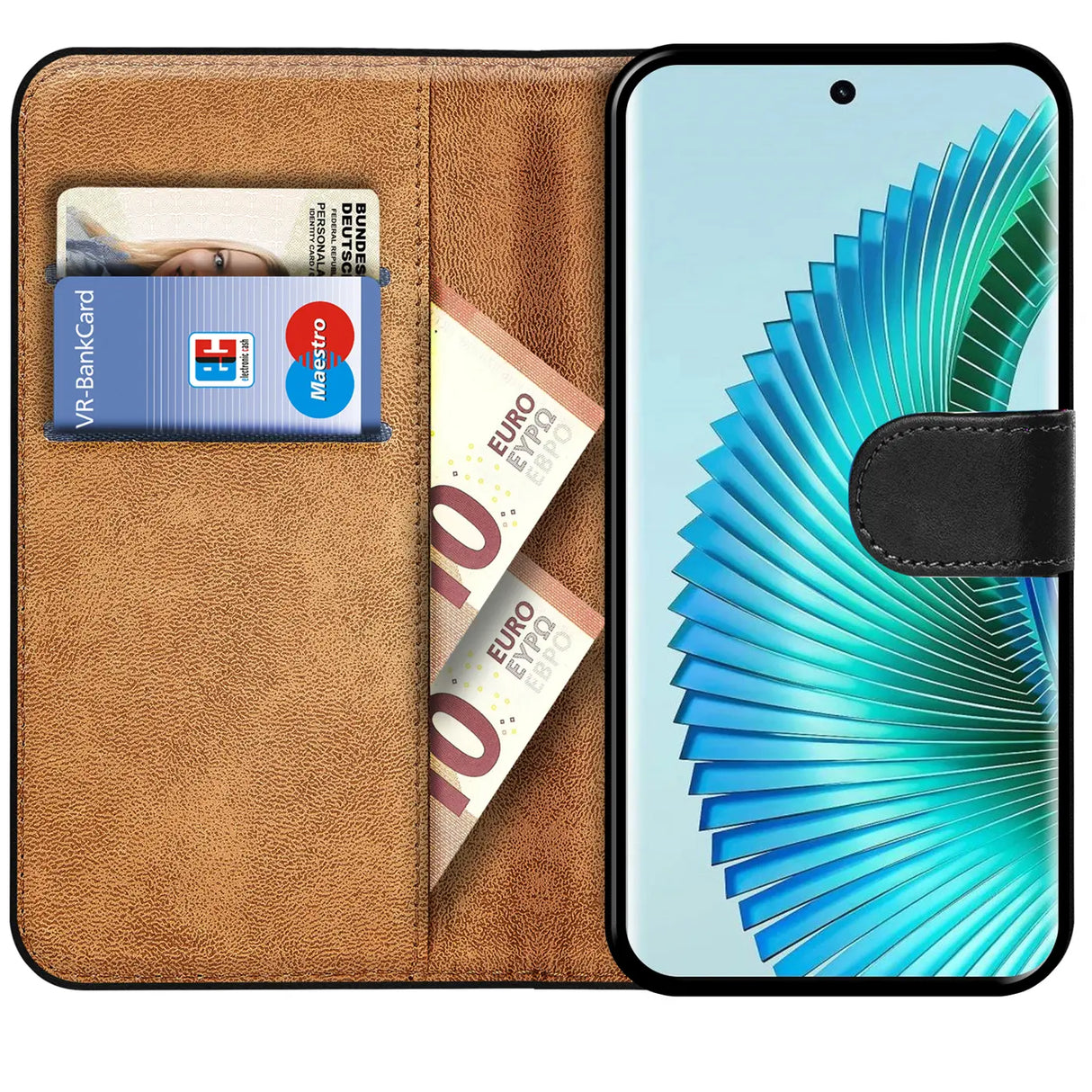 Honor Magic 6 Lite Klapphülle in Schwarz mit Kartenfächern und Schutz