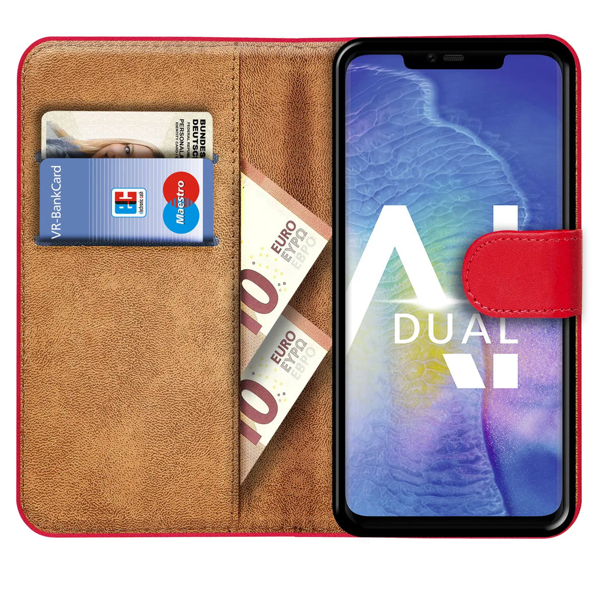 Huawei Mate 20 Pro Klapphülle in Rot mit Kartenfächern und Schutz