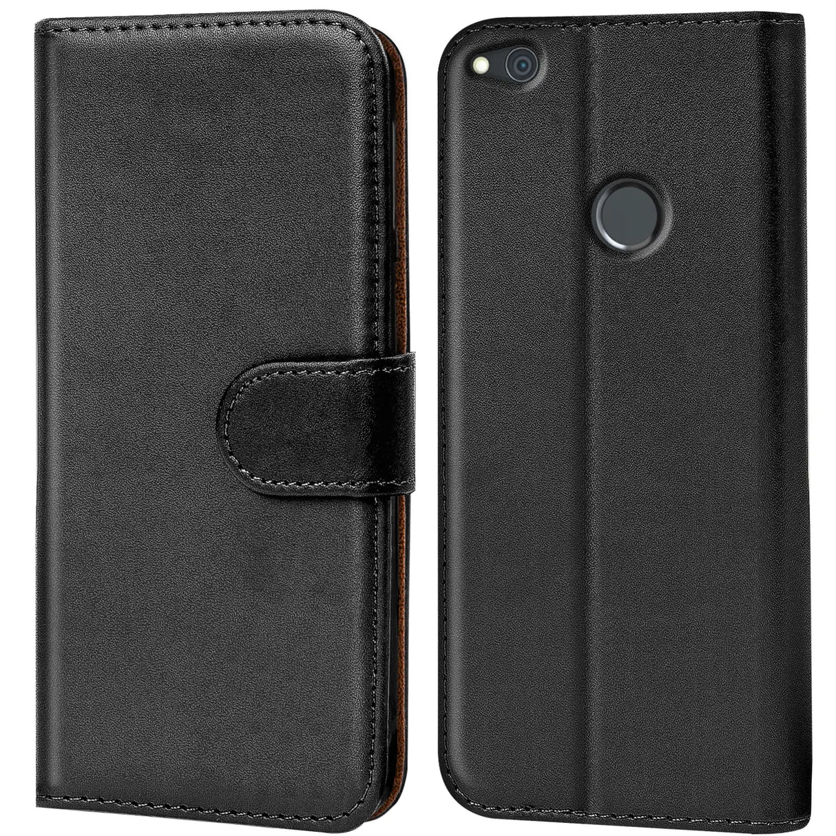 Huawei P8 Lite 2017 Klapphülle in Schwarz mit Kartenfächern und Schutz