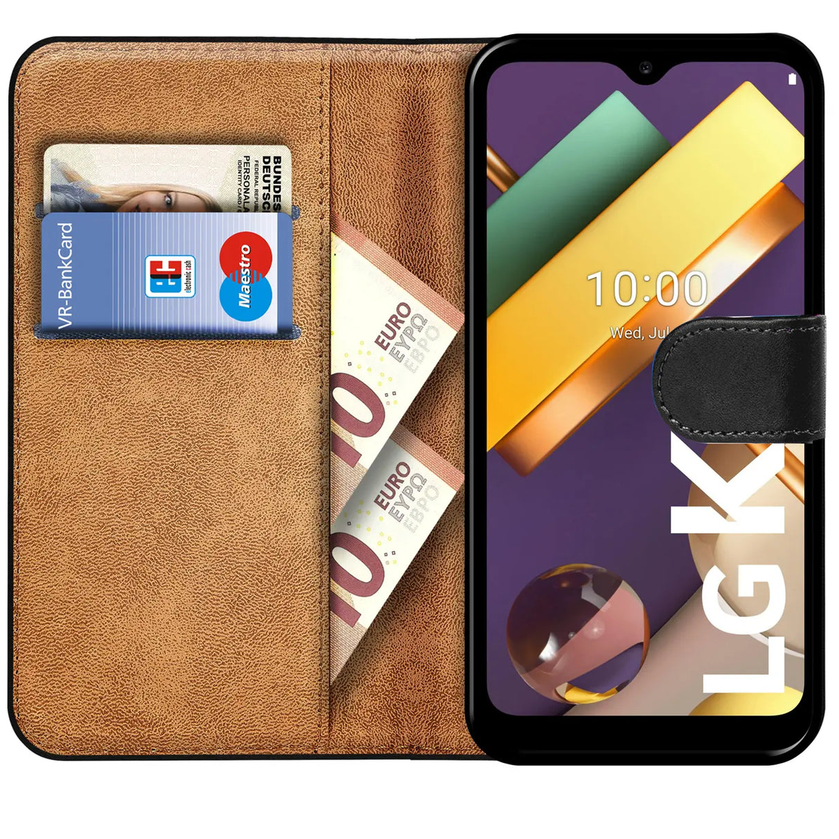 LG K22 Klapphülle in Schwarz mit Kartenfächern und Schutz