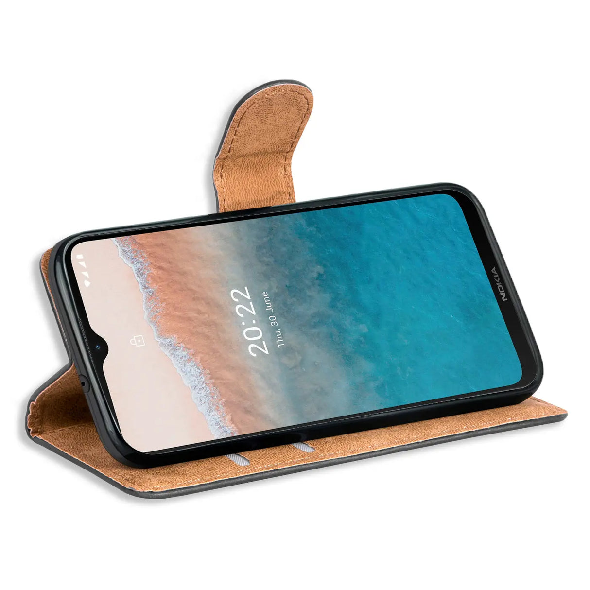 Nokia C21 Plus Klapphülle in Schwarz mit Kartenfächern und Schutz