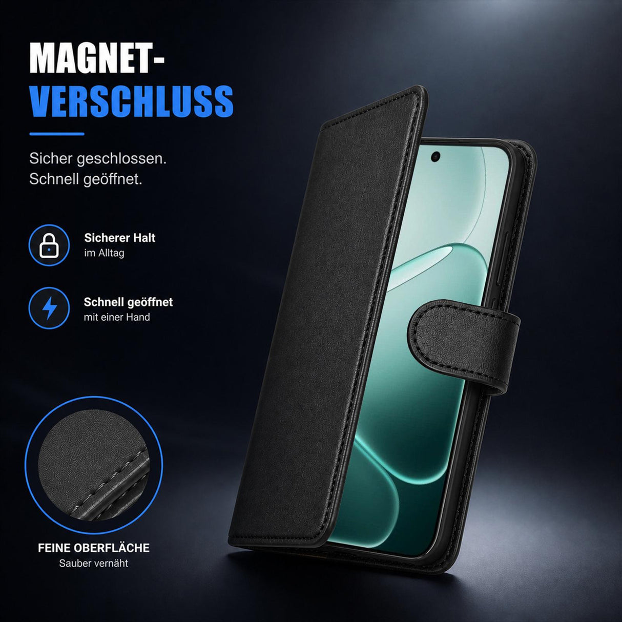 OPPO A6 Pro 5G - Klapphülle mit Kartenfächern Schwarz