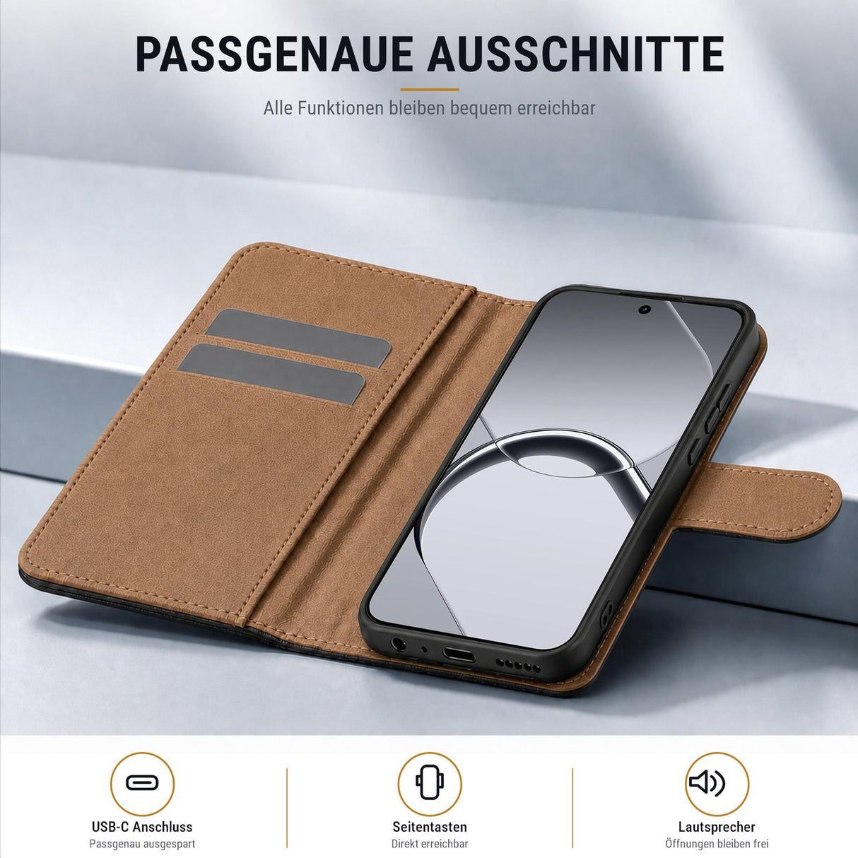 Realme 16 5G - Klapphülle mit Kartenfächern Schwarz