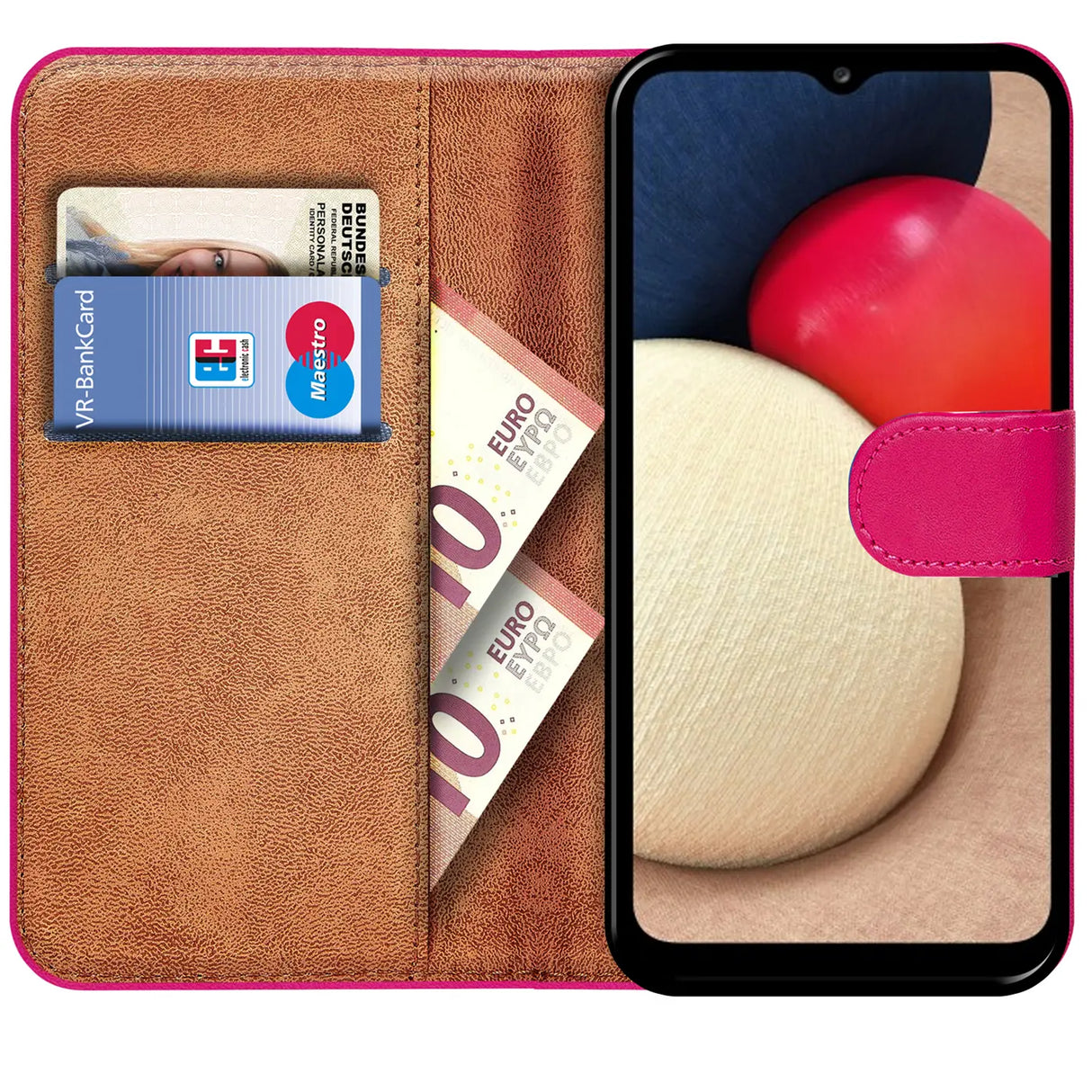 Samsung Galaxy A02s Klapphülle in Pink mit Kartenfächern und Schutz