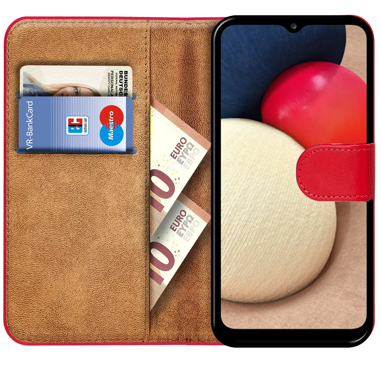 Samsung Galaxy A02s Klapphülle in Rot mit Kartenfächern und Schutz