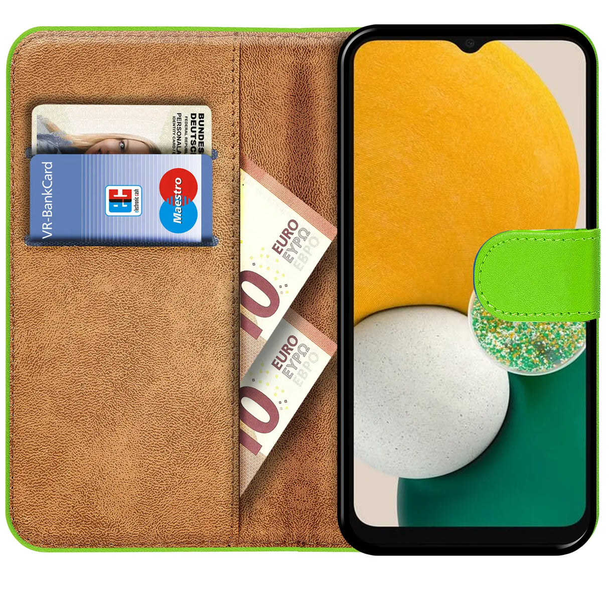 Samsung Galaxy A13 5G / A04s Klapphülle in Grün mit Kartenfächern und Schutz